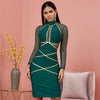 Spring Green Long Sleeve Bodycon Bandage Dress Women Sexy Hollow Out Mesh Dresses Autumn Celebrity Evening Runway Party Vestidos - Surprise store