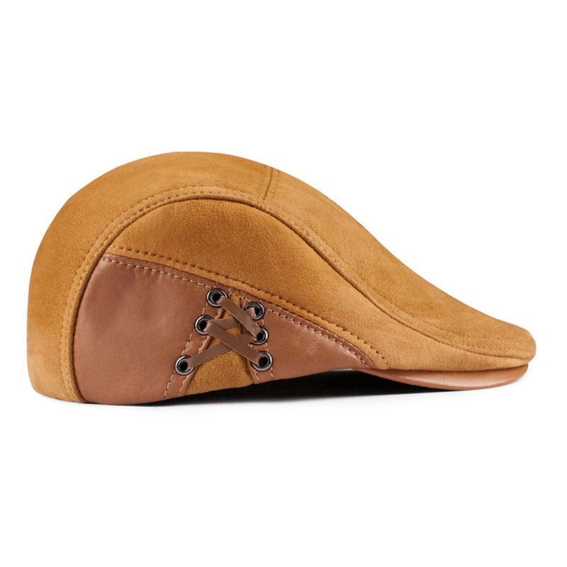 New Fashion Autumn Winter Berets Caps For Men Casual Real Leather Peaked Caps Retro Berets Hats Dad Hat Sheepskin Casquette Cap
