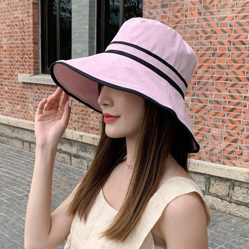 Women Sun Hat Bucket Cap Summer Beach Wide Brim With Chin Strap Foldable Travel Fashion Outdoor UV Protection Double Sided - Surprise store