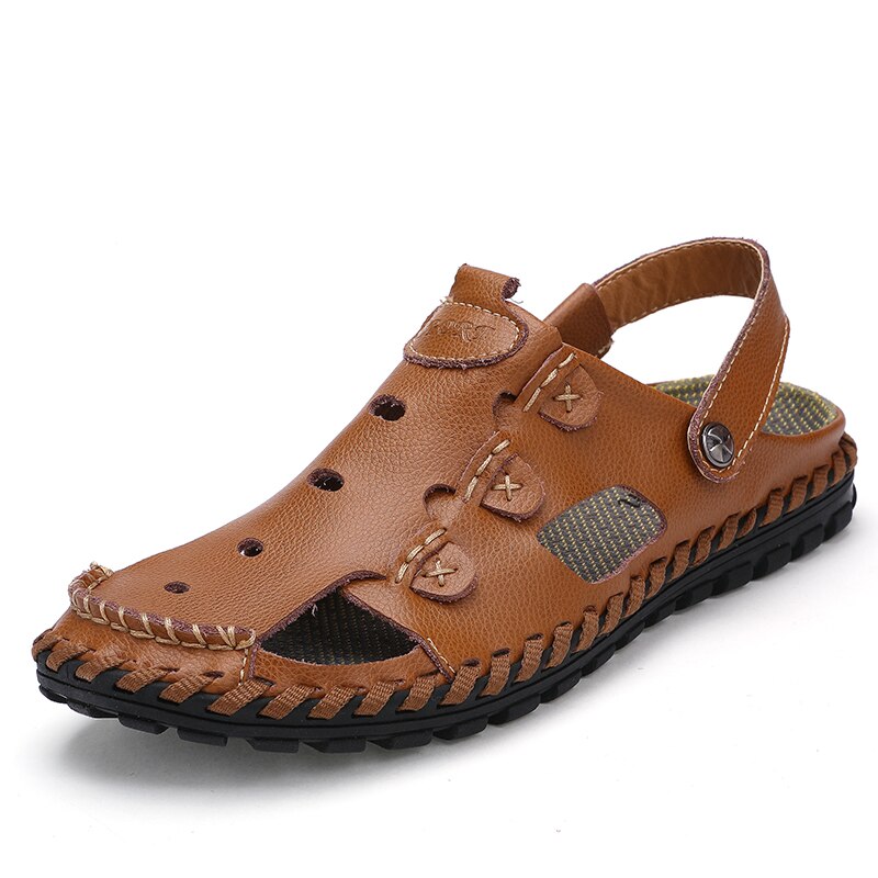 Sandals Shoes For Men's Big Foot Slippers Summer Breathable Genuine Leather deadlift Casual Driving Beach Dad Outdoor soft soled