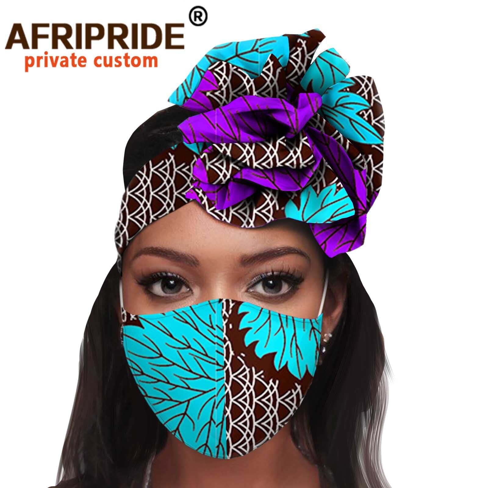 African 2 Piece for Women Headband Headwear Floral Turban Head Scarf Ladies Head Wrap Hair Accessories Match Print Mask A20H015