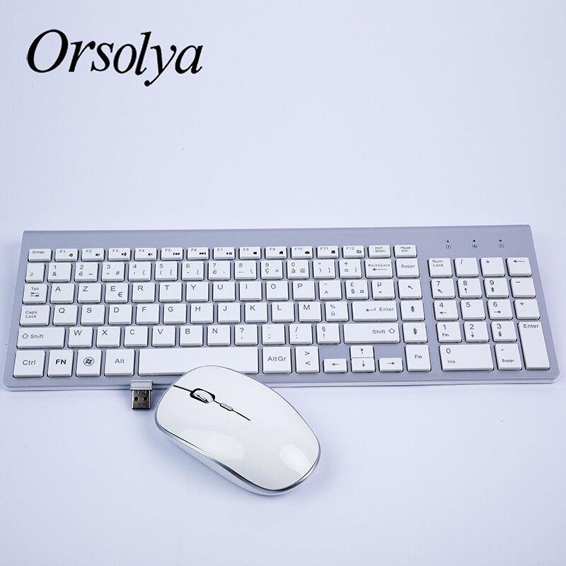 2.4G Wireless Keyboard and Mouse Combo Orsolya Compact full-size keyboard and 2400dpi optical mouse Low noise,English,Spanish,German,Japanese,French,silver&white - Surprise store