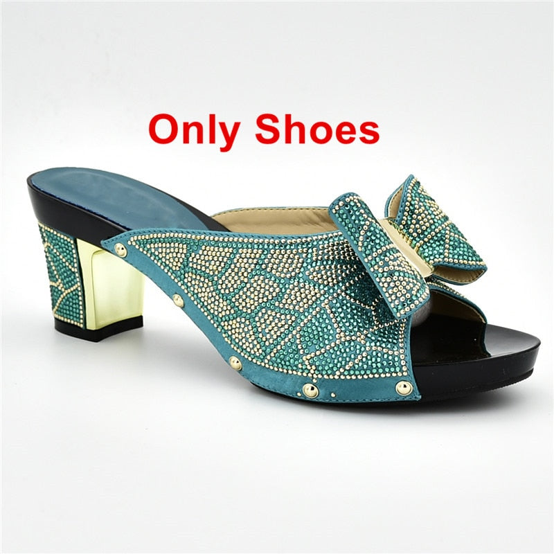 New Arrival Italian Shoes with Matching Bags for Wedding Italy Nigerian Women Wedding Shoe and Bag Set Decorated with Rhinestone