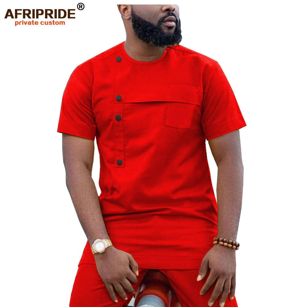 2019 African Men Clothing Ankara Pants Set Dashiki Shirt 2 Piece Outfit Crop Top Attire Short Sleeve Casual AFRIPRIDE A1916032