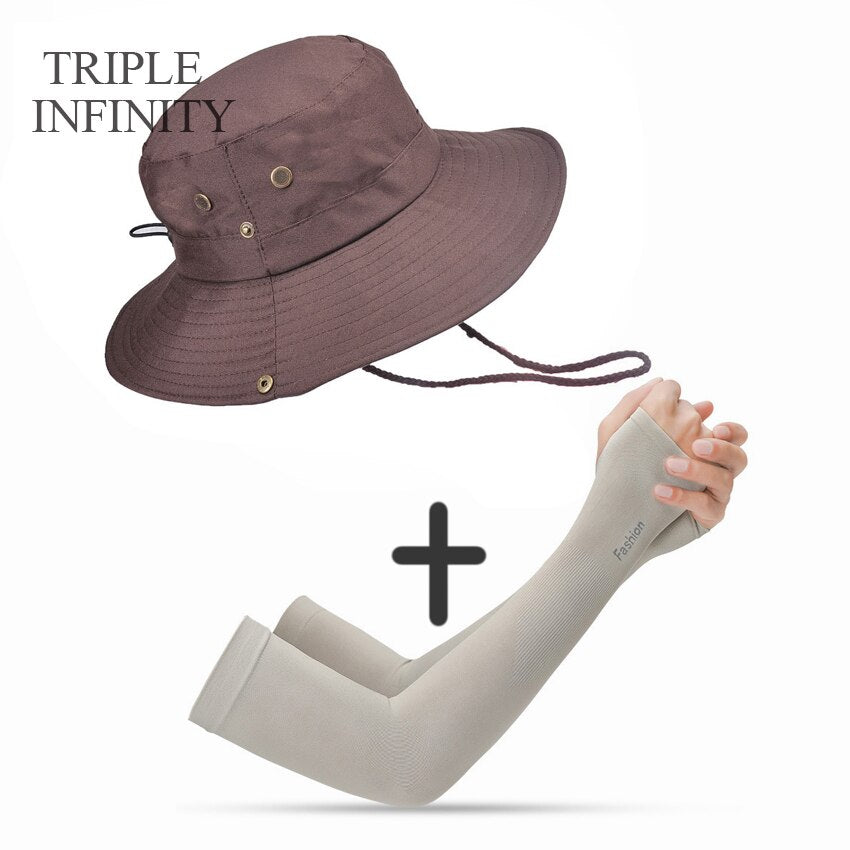 Outdoor Summer Men's Sun Hat Wide Brim Breathable Mountaineering Hiking Bucket Hat Anti-UV Sun Protection Sunshade Fishing Hat