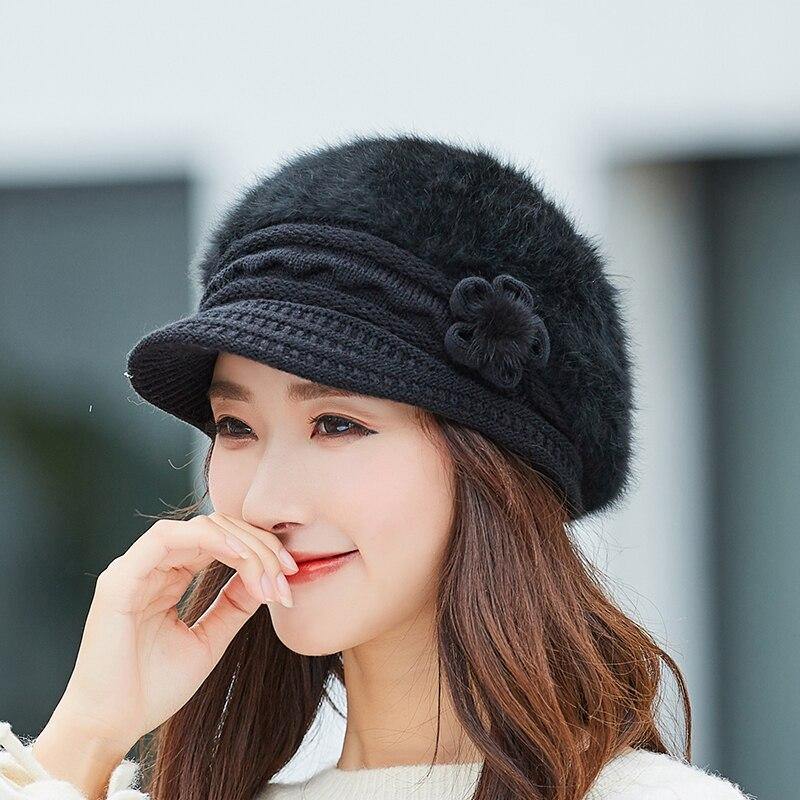 Hot Women Rabbit Fur Knitted Hats Casual Solid Color Autumn girls Winter Hat Female Bonnet Caps Boina Feminino - Surprise store
