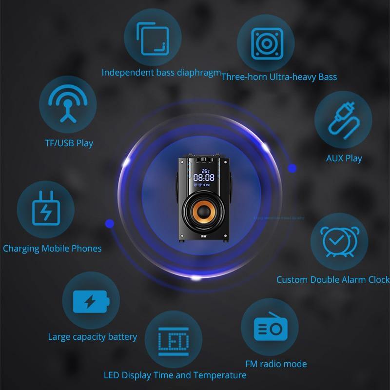 2200mAh Big Power Bluetooth Speaker Subwoofer Wireless Portable Heavy Bass Stereo Speakers Music Player LCD Display FM Radio TF - Surprise store