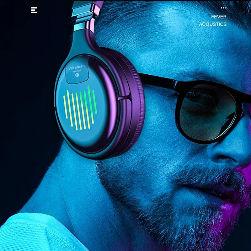 Wireless Bluetooth Headphones with Microphone Gaming Headset Bluetooth 5.0 3D Stereo Foldable LED Light TF Card For Mobile Phone