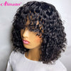 Water Wave Human Hair Wigs With Bangs Wavy Pixie Cut Short Bob Curly Human Hair Wig Brazilian Full Machine Made Wigs For Women