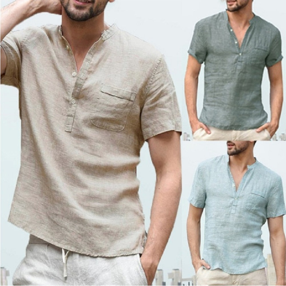 2021KB Summer New Men's Short-Sleeved T-shirt Cotton and Linen Led Casual Men's T-shirt Shirt Male Breathable S-3XL