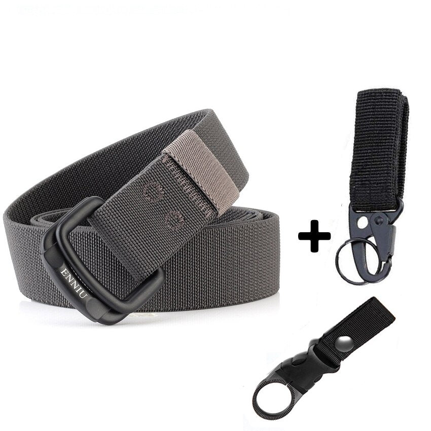 Military Equipment Belt Men Elastic Nylon Tactical Belts For Jeans Pants Solid Strap Canvas Double Ring Metal Buckle Waist Belt