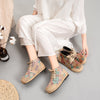 Handmade Women Linen Shoes Ankle Boots Cotton Espadrilles Bohemian Plaid Ladies Casual Flats Platform Sneaker Shoes Woman