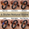 Trendy Genuine Leather Bracelets Men Stainless Steel Clasp Charm Bracelet For Male 6 Style Natural Tiger Eye Lava Stone Jewelry