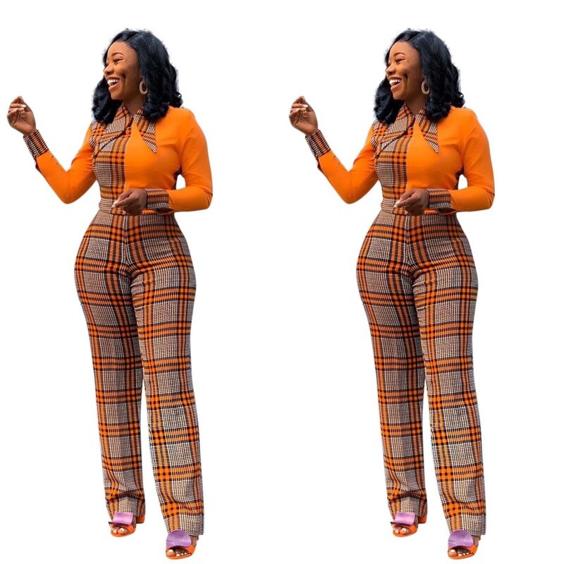 Long Sleeve Plaid Jumpsuit Women Office Ladies Spring Autumn Party Club Patchwork Loose Straight Rompers Solid Playsuits 2XL