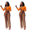 Long Sleeve Plaid Jumpsuit Women Office Ladies Spring Autumn Party Club Patchwork Loose Straight Rompers Solid Playsuits 2XL