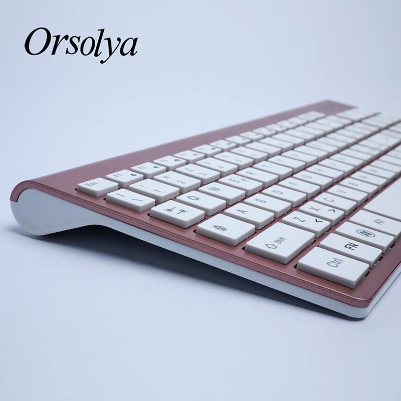 2.4G Wireless Keyboard and Mouse Combo Orsolya Whisper-quiet,UK English/German DE/Italian IT layout keyboard,Rose Gold+Silver - Surprise store