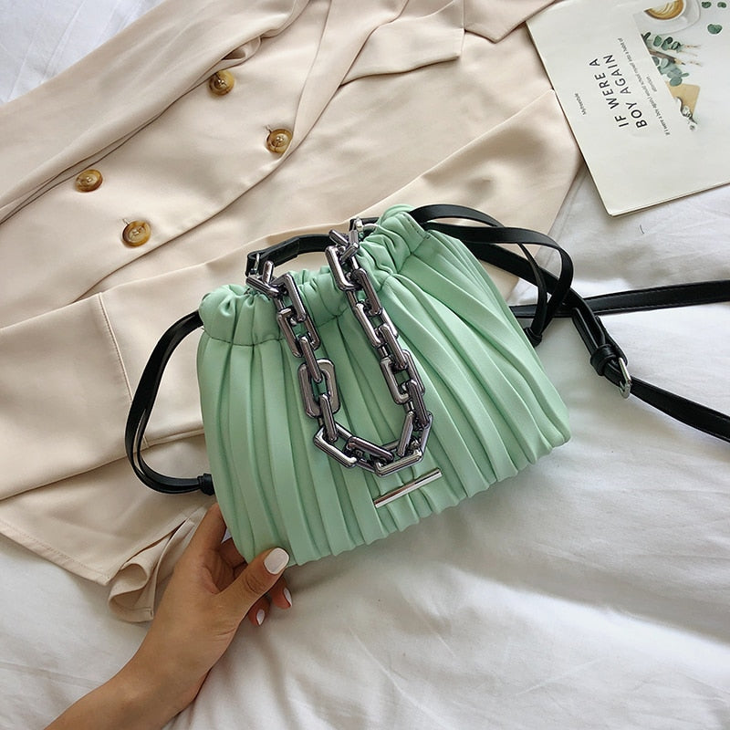 Luxury Brand Designer Women Bags 2021 Drawstring Bucket Bag With Thick Chain Crossbody Bag Branded Women's Small Handbag