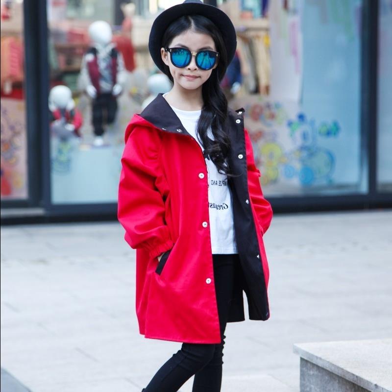 Two Sides Wear Jackets for Girl Hooded Thin Autumn Jacket Children Windbreaker for Teens Trench Coat Outwear Children's Clothing