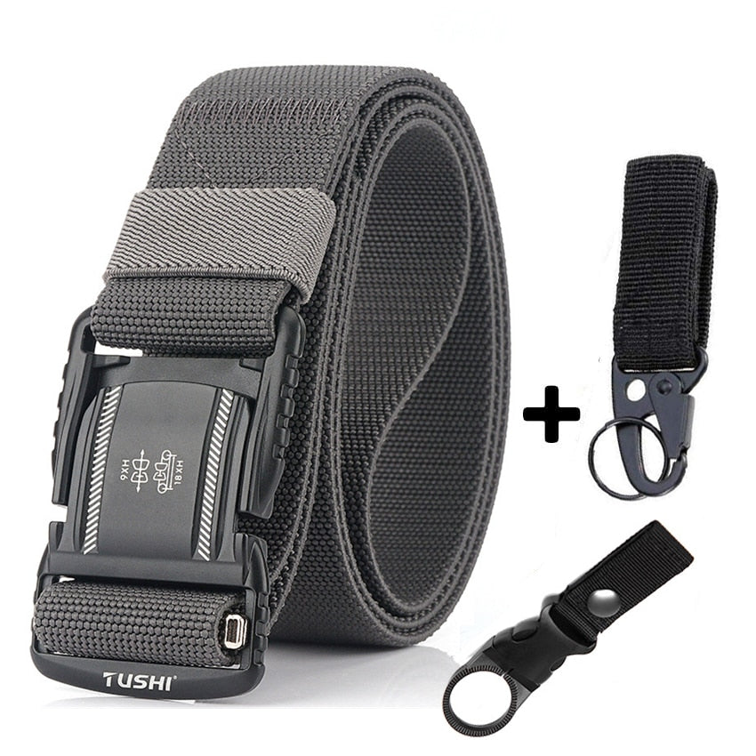 Elastic Men Belt Alloy Magnetic Buckle Outdoor Working Tactical Belt For Jeans Pants Casual Stretch Overalls Male Waist Belt New