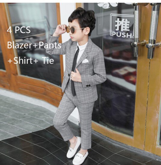 Formal Boys Suits for Weddings Blazers Pants Children Party Clothes Plaid Kids School Costume Gentlemen Teenager Tuxedos Sets