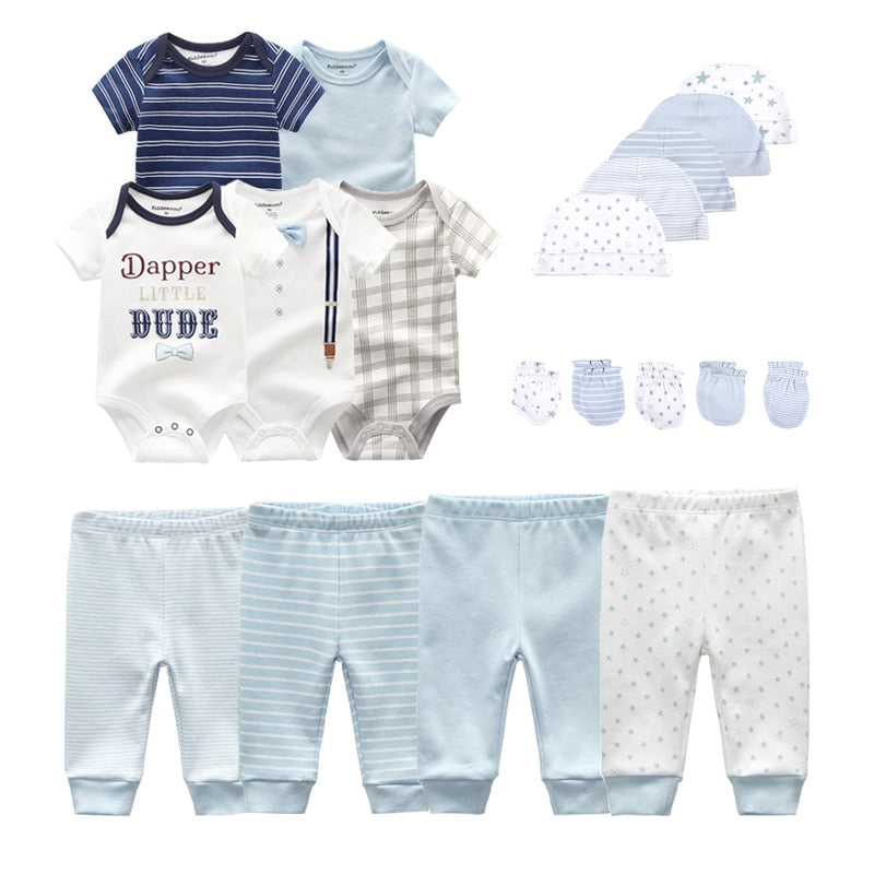 2021 Solid Unisex New Born Baby Boy Clothes Bodysuits+Pants+Hats+Gloves Baby Girl Clothes Cotton Clothing Sets Roupa de bebe
