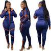 3XL Plus Size Tracksuit 2 Piece Women's Sets Zipper Stand Collar Tops And Jogging Pant Suit Autumn New Dark Blue Sportswear Set
