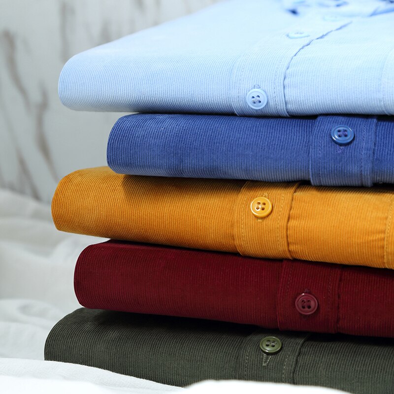 Cotton Corduroy Shirt men long sleeve button collar quality warm easy care regular fit simple business mens casual shirts