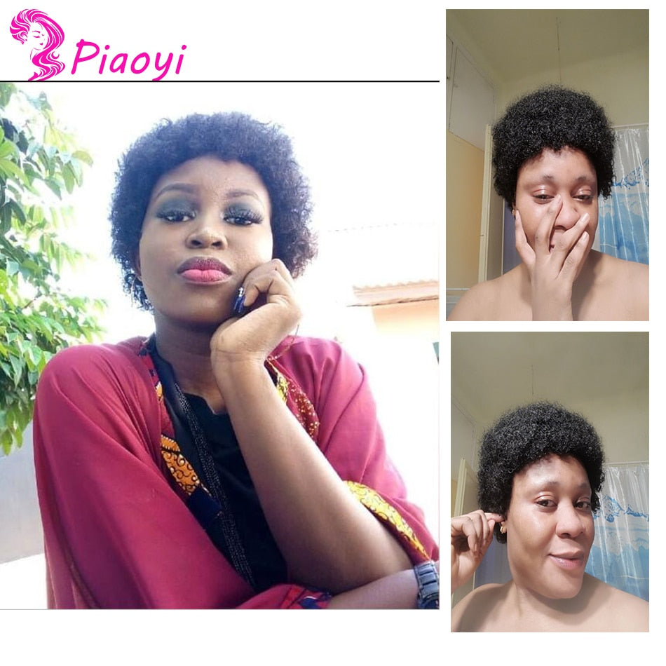 Afro Kinky Curly Wigs Short Cut Wig 100% Brazilian Curly Human Hair Wig For Black Women Full Machine Wigs Short Pixie Cut Wig