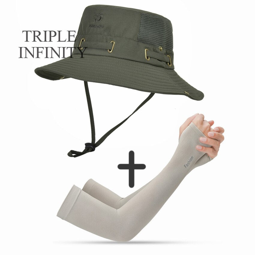 New Summer Mesh Breathable Bucket Hats Men's Outdoor Fishing Mountaineering Sun Hat Casual Foldable Adjustable Male Panama Hat