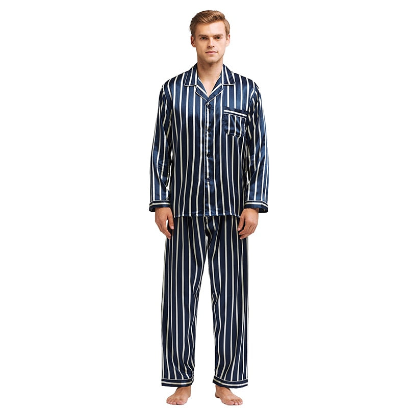 Tony&Candice Men's Stain Silk Pajama Set Men Pajamas Silk Sleepwear Men Sexy Modern Style Soft Cozy Satin Nightgown Men Summer
