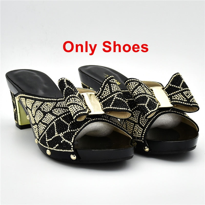 New Arrival Italian Shoes with Matching Bags for Wedding Italy Nigerian Women Wedding Shoe and Bag Set Decorated with Rhinestone