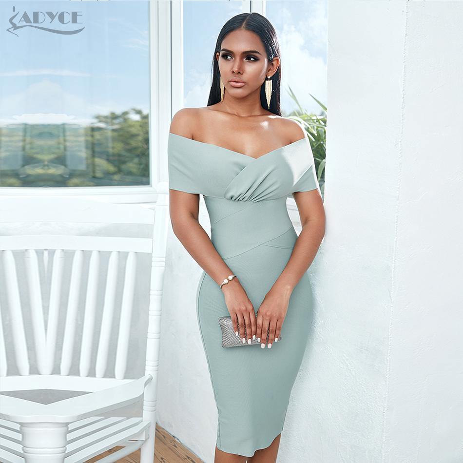 ADYCE New Summer Off Shoulder Bandage Dress Women 2020 Sexy Short Sleeve Midi Bodycon Club Celebrity Runway Party Dress Vestidos - Surprise store