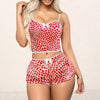 Ladies Pajama Set Cute Print Pattern Sleepwear Silk V Neck Sexy Pijama Satin Night Home Suits Wear Sleeveless Top And Shorts