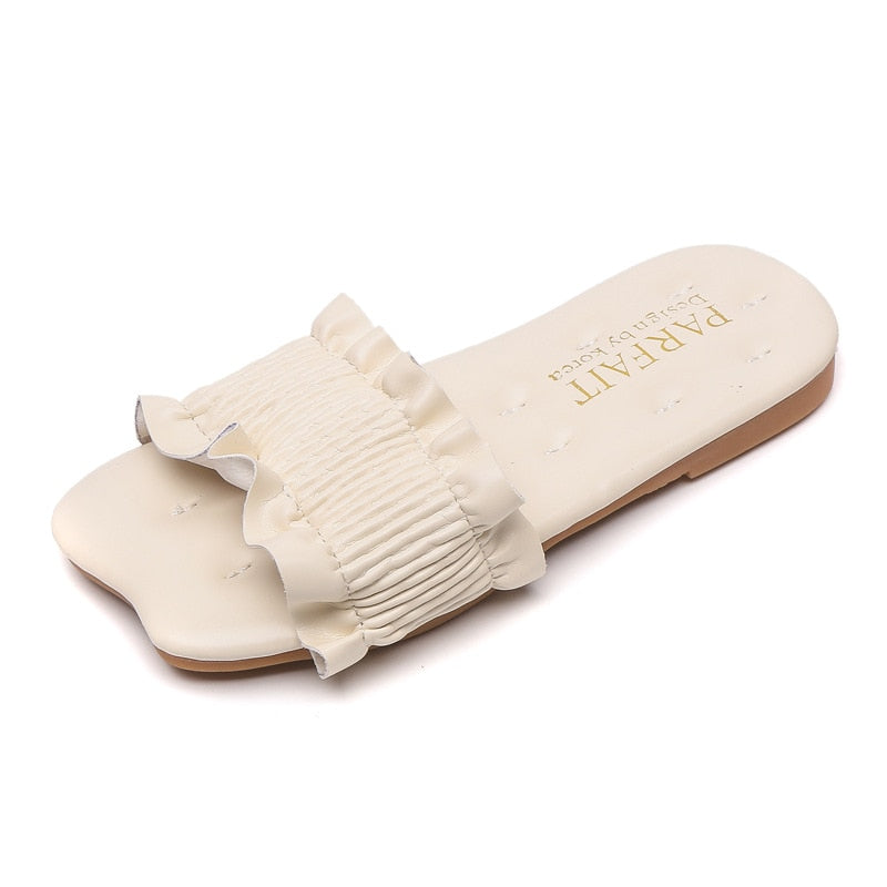 Girls Sandals Slides Kids Summer Beach Sandals Pleated Ruffles Princess Sweet Kids Slippers for Bath Swimming Indoor Outdoor New