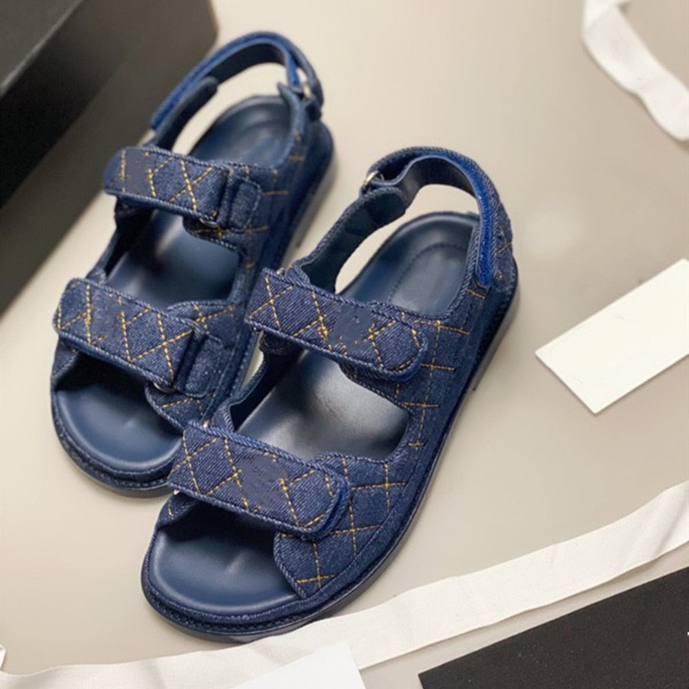 Ollymurs summer women sandals fashionVintage denim women's sandals trend Velcro women sandals Zapatos Mujer
