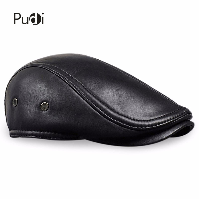 HL041 Men's Leather Baseball Cap Brand New Style Sheep Leather Beret Newsboy Belt Hunting Gatsby Black Caps Hats