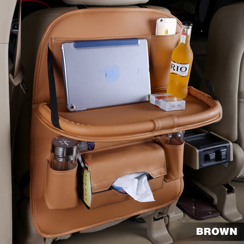 Pu Leather Pad Bag Car Seat Back Organizer Foldable Table Tray Travel Storage Bag Foldable Dining Table Car Seat Storage Bag