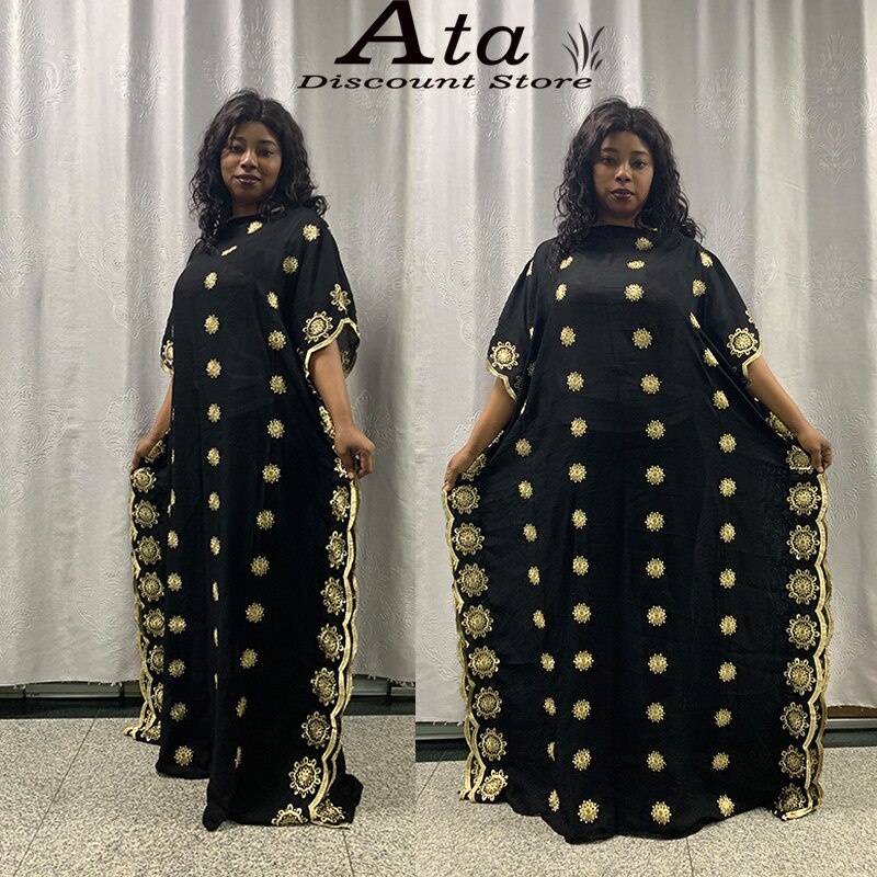 Boubou Africain Femme Kaftan Maxi Dress Abaya Dubai Dashiki Embroidery Black Long Robe Islamic Africa Clothing Plus Size Cotton