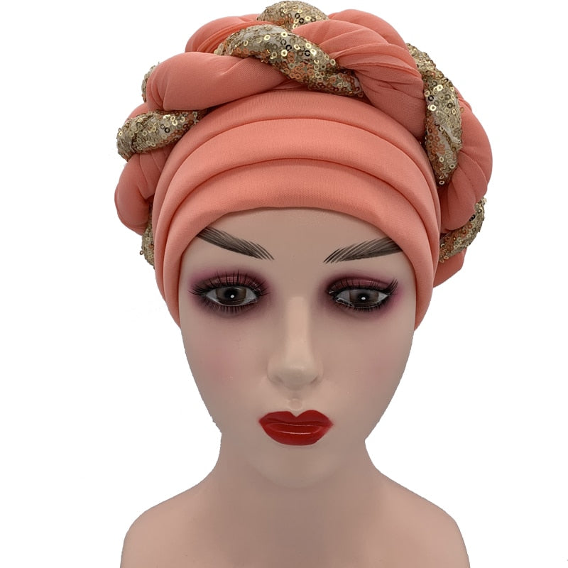 Latest Diamonds Turban Cap for Women Ready Female Head Wraps African Auto Geles Aso Oke Headtie Muslim Headscarf Turbans Hat