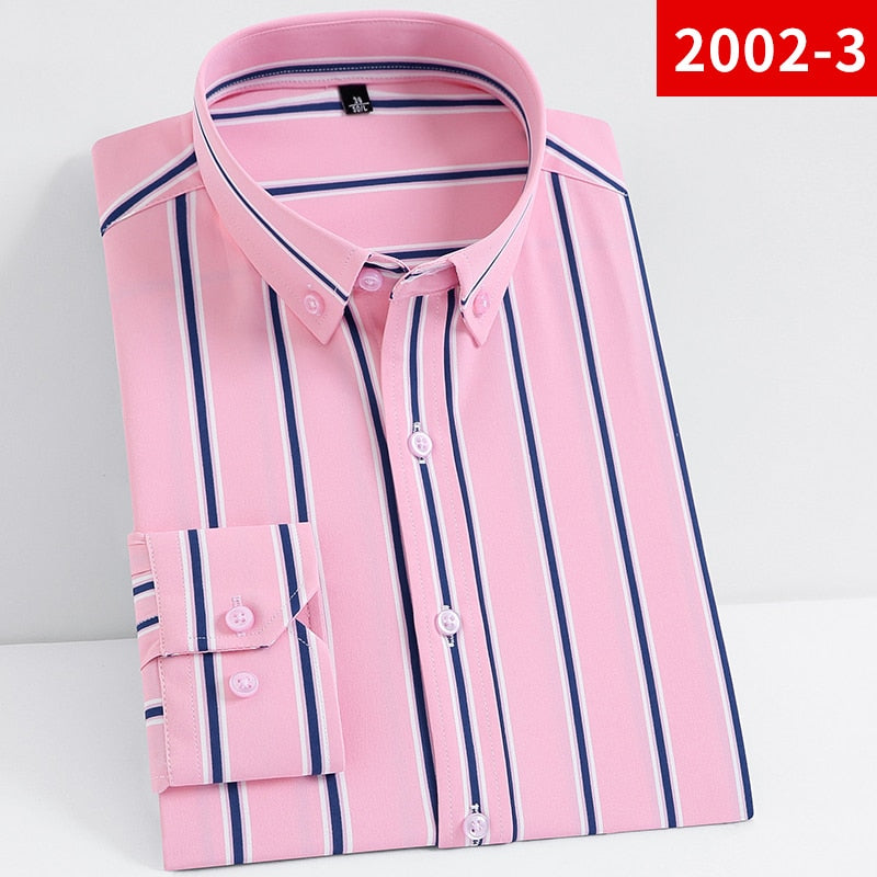 Vertical Striped Shirt Elastic Stretch Long Sleeved Business Men Dress Shirts Formal Casual Standard Fit Fashion Man's Clothing