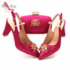 Fashionable African Shoes and Bag Set Italian Women Fuchsia Color Nigerian Shoes with Matching Bags for Royal Wedding Party