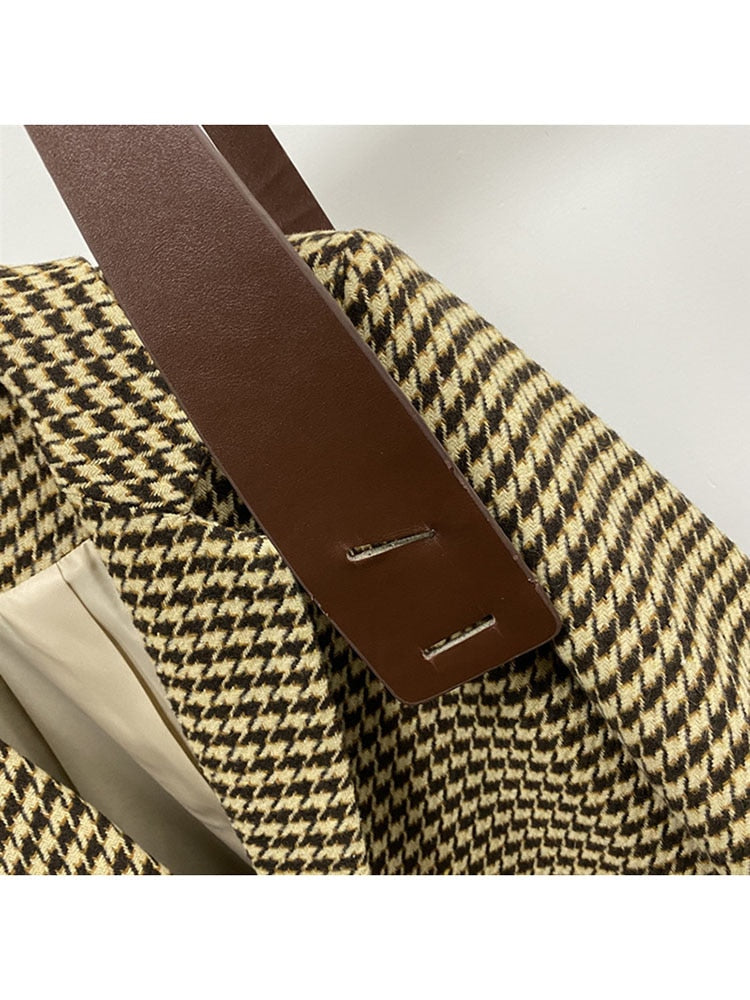 HARLEYFASHIION Casual Temperament Light Ripe Wind Plaid Suit Jacket Women Notched Single Breasted With Sashes Fshion Blazer