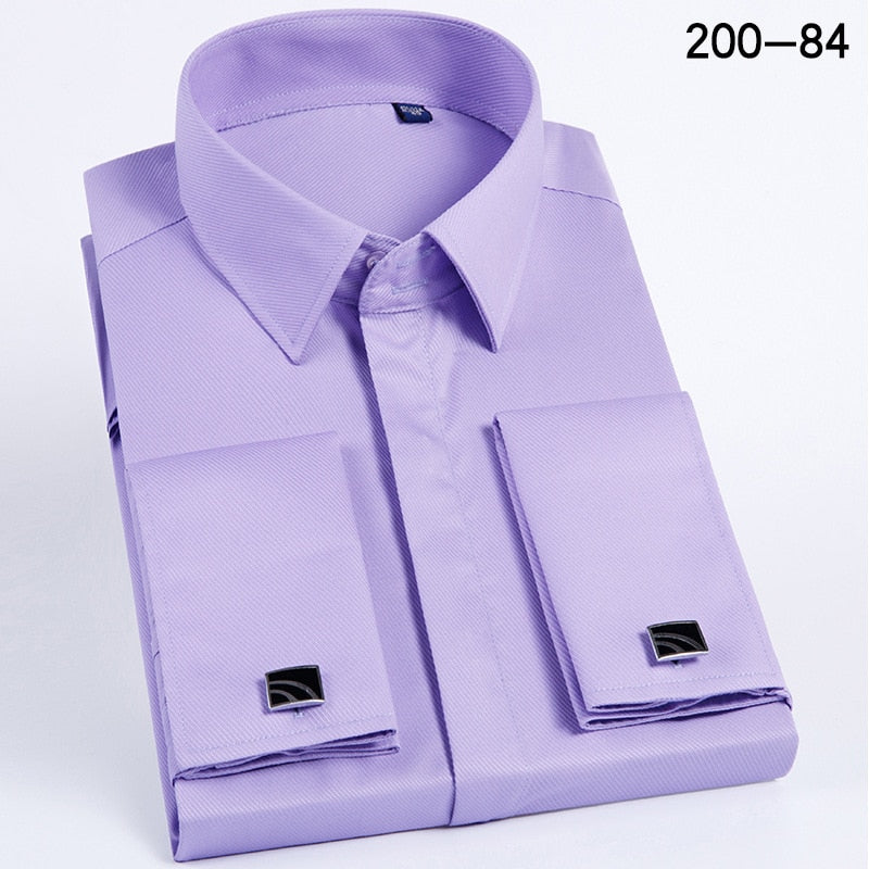 Quality Pink Men French Cufflinks Shirt Men's Shirt Long Sleeve Casual Male Brand Shirts Slim Fit French Cuff Dress Shirts