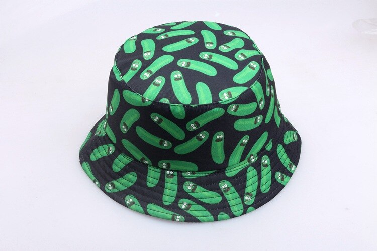 Green Pickle Rick Bucket Hats Women Girls Outdoor Beach UV Sunscreen Printed Flat Cap for Spring Summer