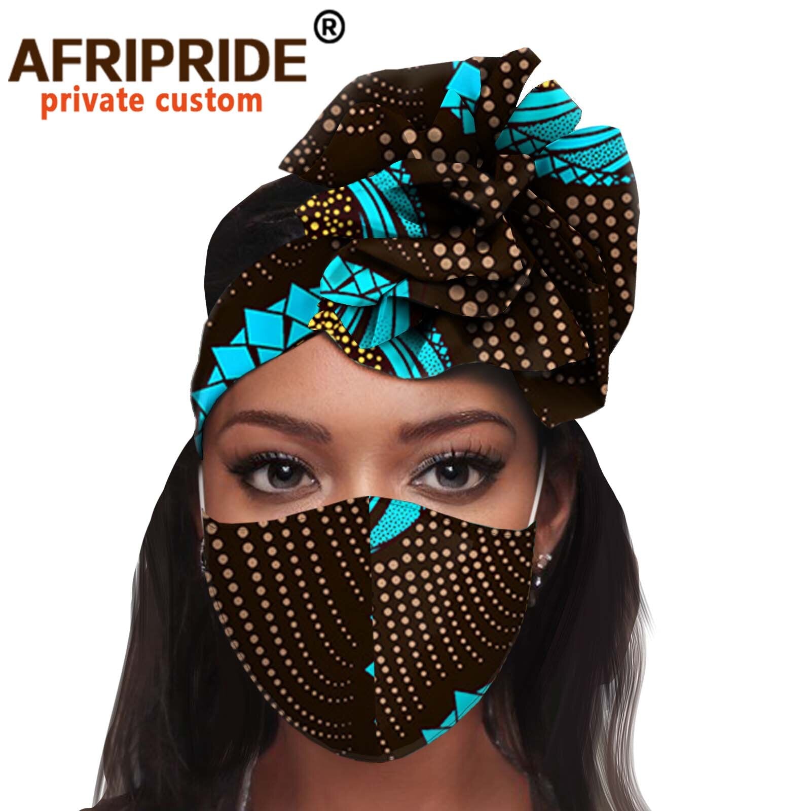 African 2 Piece for Women Headband Headwear Floral Turban Head Scarf Ladies Head Wrap Hair Accessories Match Print Mask A20H015