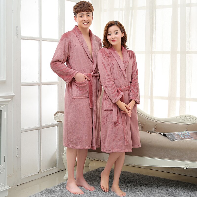 New Arrival Luxury Winter Long Bathrobe Warm Silk Flannel Kimono Bath Robe for Women Men Night Dressing Gown Bridesmaid Robes