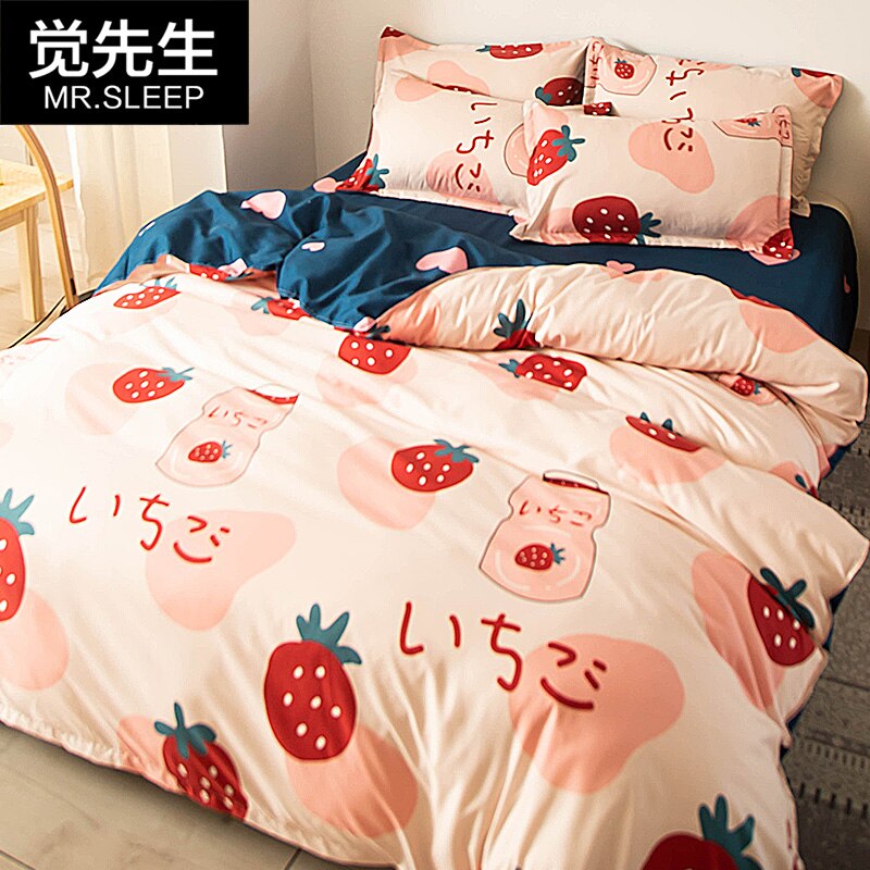 4pcs Nordic Bedding Set , Duvet Cover + Pillow Case + Bed Sheet Home Textiles Bed Sheets Set Washed Cotton A/B side Qulit Sheet