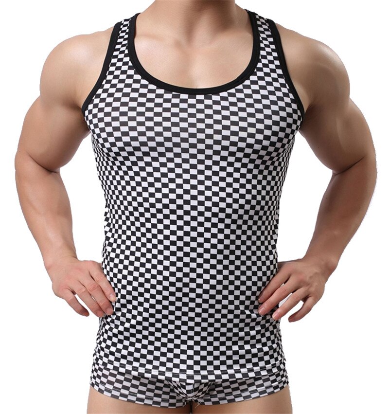 Mens Undershirts Breathable Sleeveless T-shirts Slim Fitness Tank Tops Vest Mens Clothes Set Underwear Boxer Shorts Sportwear