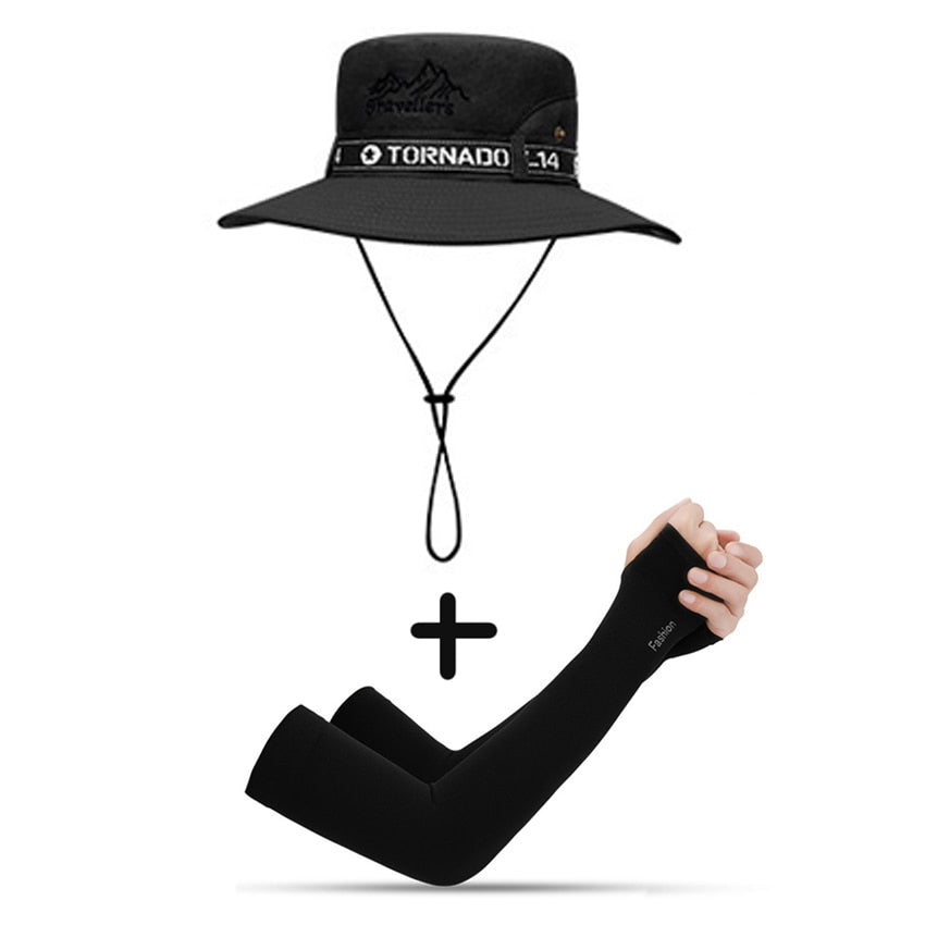 UPF 50+ Summer Hats Men Sun Protector UV-proof Breathable Bucket Hat Large Wide Brim Hiking Outdoor Fishing Beach Cap Cowboy New