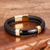 Natural Stone Men Bracelet Black Genuine Leather Rope Chain Stainless Steel Magnet Clasp Natural Stone Bracelets Male Jewelry
